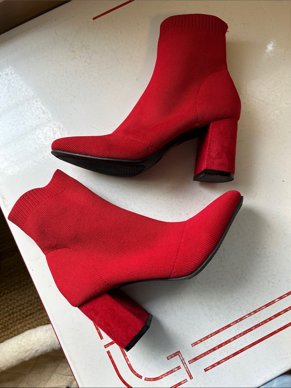 MIA Women's Red Stretch-Knit Block Heel Booties SZ 8.5